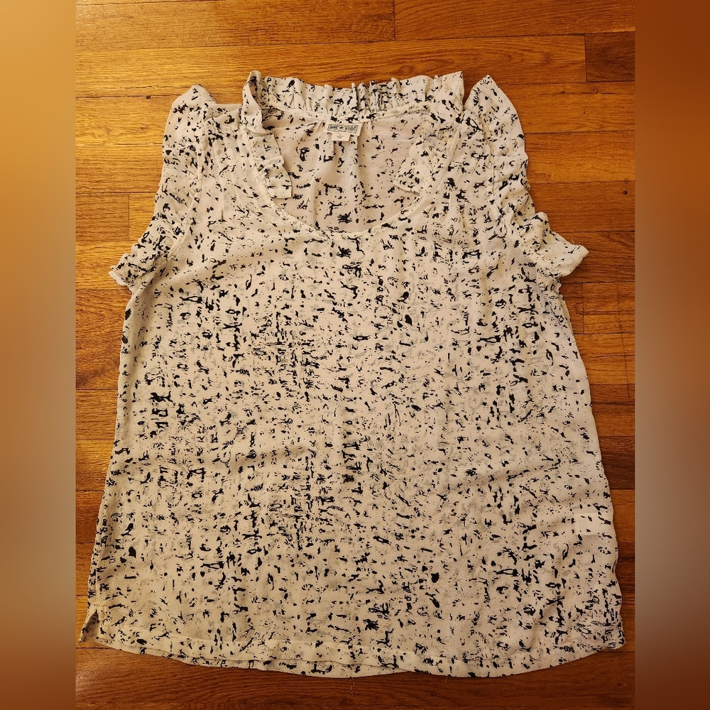 Converse One Star White And Black Silk Blend Ruffleneck Sleeveless Blouse Size L